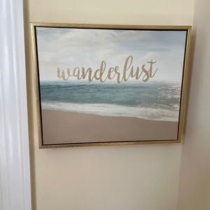 Wanderlust Ocean Beach Canvas Picture in Gold Frame